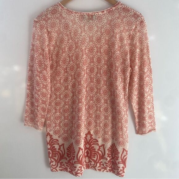 Sigrid Olsen boho pattern salmon 3/4 sleeve light weight top small - Picture 5 of 5